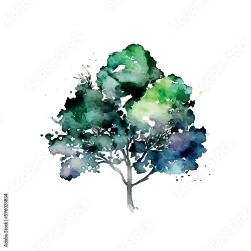 Watercolor tree hand draw vector nature painting