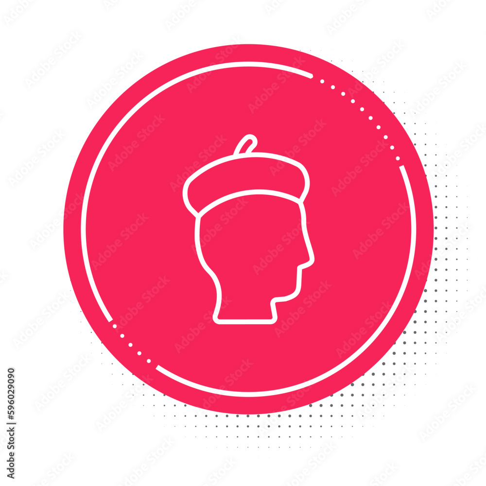 Fototapeta premium White line French man icon isolated on white background. Red circle button. Vector