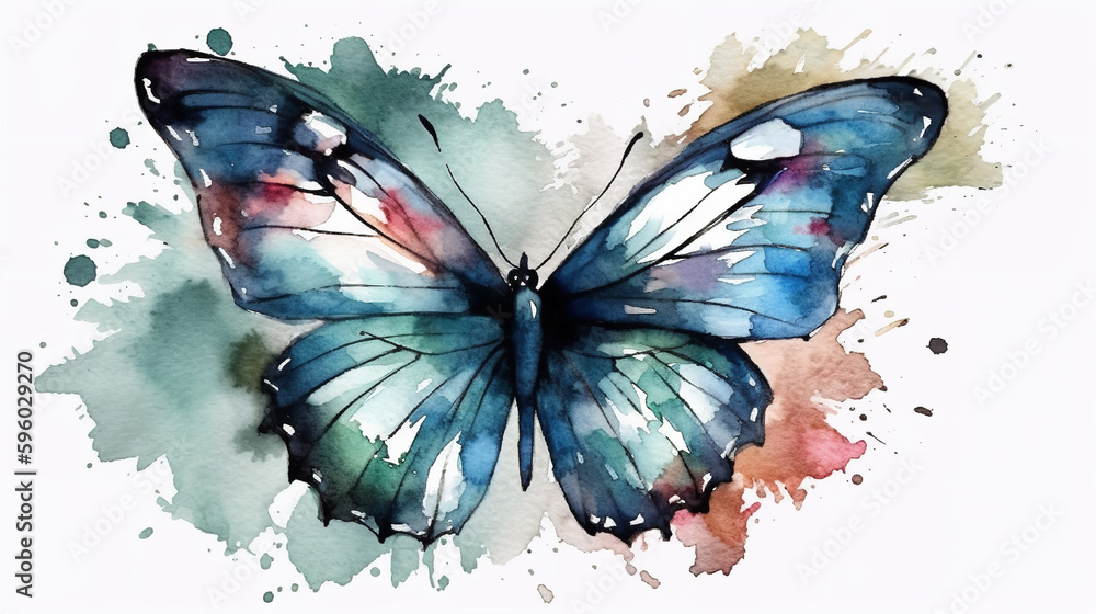 Watercolor butterfly clipart simple, white isolated background Stock ...