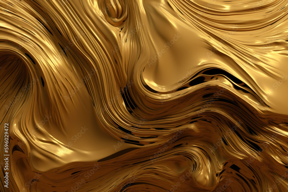 Stopione złoto, tekstura, gładka, fala - Molten gold, texture, smooth, wave - AI Generated - obrazy, fototapety, plakaty 