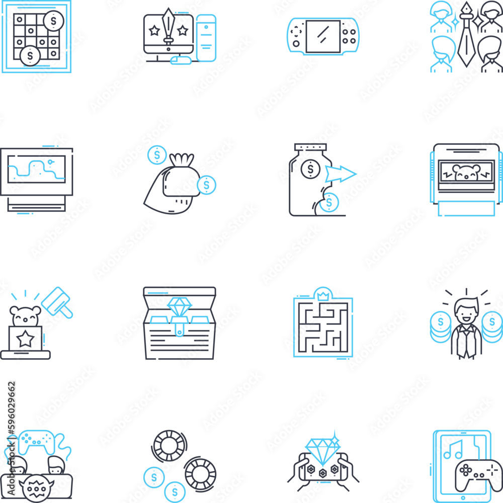 Gaming linear icons set. Console, Shooter, Adventure, Puzzle, RPG, Racing, Strategy line vector and concept signs. eSports,Multiplayer,Graphics outline illustrations Gaming linear icons set. Console, Shooter, Adventure, Puzzle, RPG, Racing, Strategy line vector and concept signs. eSports,Multiplayer,Graphics outline illustrations