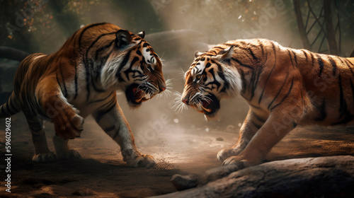 two tigers fight. Generative AI,