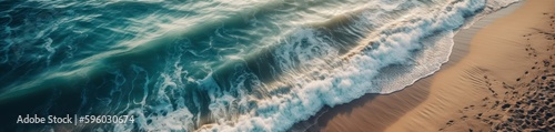 Ocean waves on the beach as background. Top down view of the beach and sea. Generative AI 