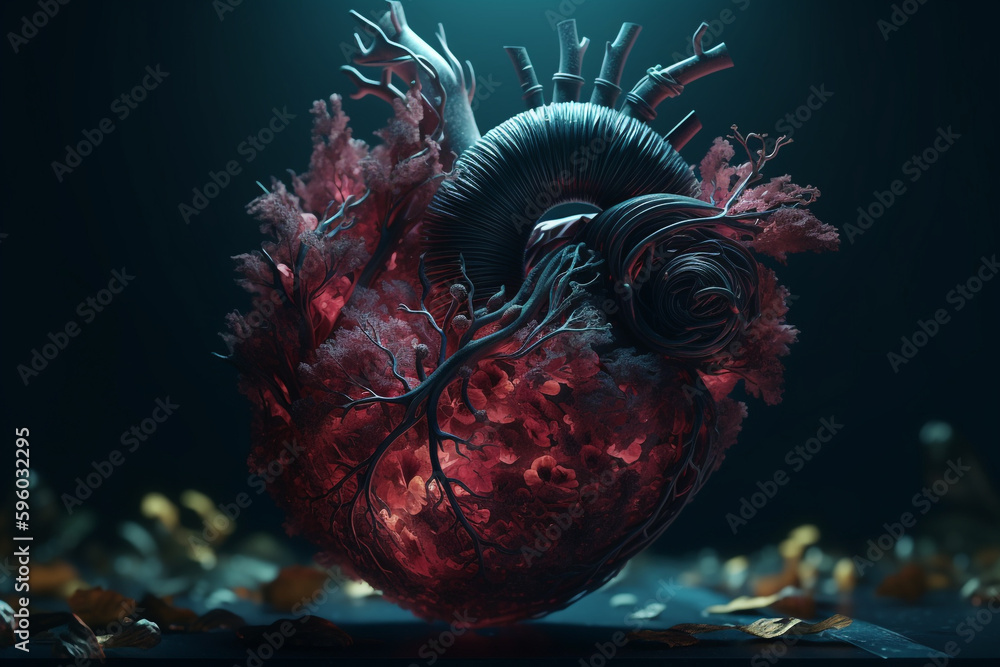 Beautiful artistic anatomic heart art sculpture. Elegant blooming ...