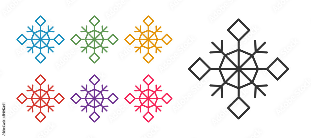 Set line Snowflake icon isolated on white background. Merry Christmas and Happy New Year. Set icons colorful. Vector Set line Snowflake icon isolated on white background. Merry Christmas and Happy New Year. Set icons colorful. Vector
