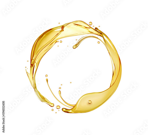 Splashes of oily liquid arranged in a circle on a transparent background