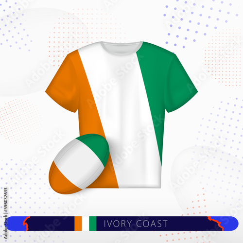 Ivory Coast rugby jersey with rugby ball of Ivory Coast on abstract sport background.