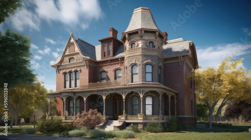 Romanesque exterior house design in daytime golden hour generative ai