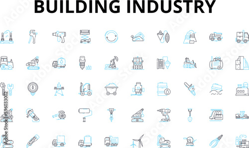 Building industry linear icons set. Architecture, Construction, Design, Engineering, Planning, Development, Concrete vector symbols and line concept signs. Steel,Masonry,Electrical illustration