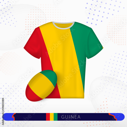 Guinea rugby jersey with rugby ball of Guinea on abstract sport background.