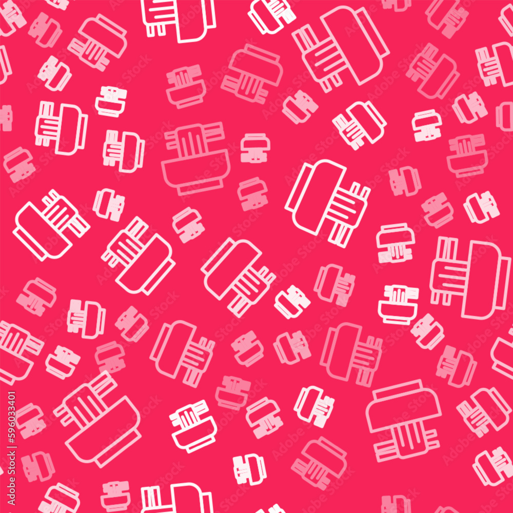 White line Asian noodles in bowl and chopsticks icon isolated seamless pattern on red background. Street fast food. Korean, Japanese, Chinese food. Vector White line Asian noodles in bowl and chopsticks icon isolated seamless pattern on red background. Street fast food. Korean, Japanese, Chinese food. Vector