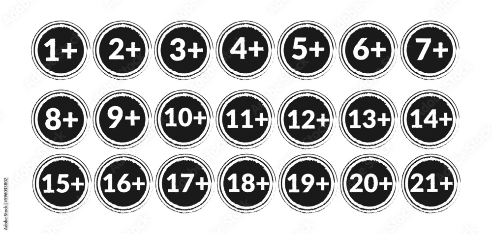 Age limit stamp icon vector set. Notification symbol, underage ...