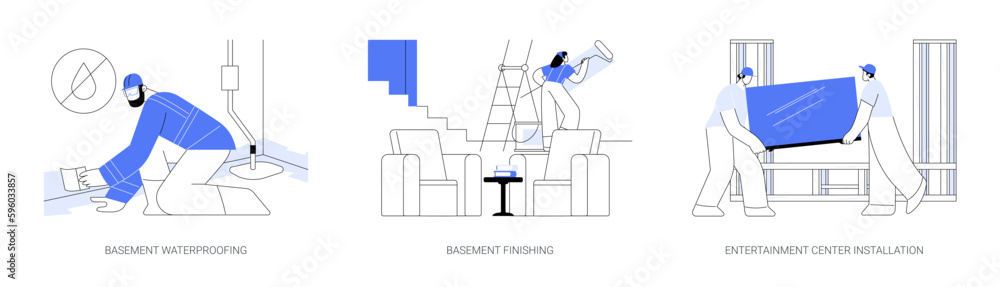 Basement design services abstract concept vector illustrations.