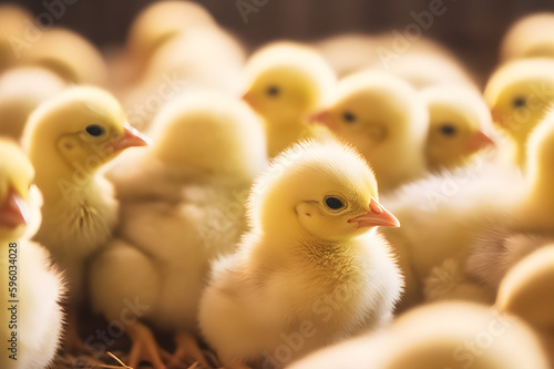 Adorable Baby Chicks on the Farm: A Symbol of New Life and Renewal. created with Generative AI