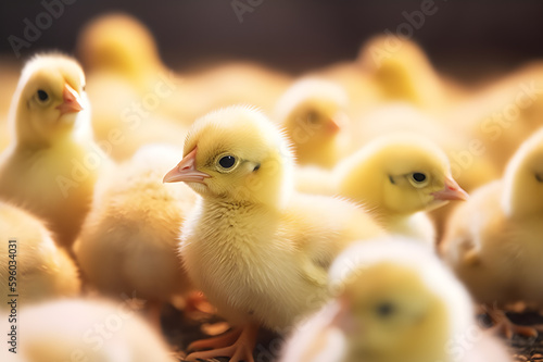 Adorable Baby Chicks on the Farm: A Symbol of New Life and Renewal. created with Generative AI