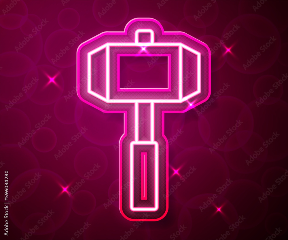 Glowing neon line Sledgehammer icon isolated on red background. Vector Glowing neon line Sledgehammer icon isolated on red background. Vector