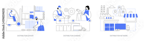 Distribution of goods abstract concept vector illustrations.