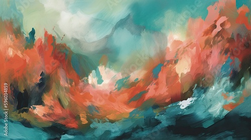 Abstract Strokes: Celebrating Vibrancy and Emotion through Bold, Abstract Brushstrokes in Complementary Shades of Coral and Teal - generative ai 