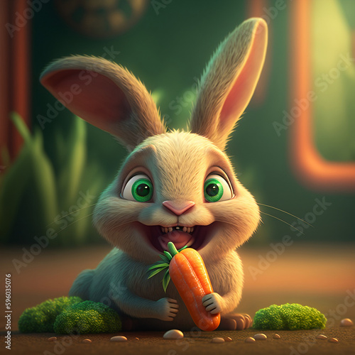 Cute rabbit holding a carrot