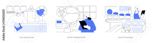 Yogurt manufacturing abstract concept vector illustrations.
