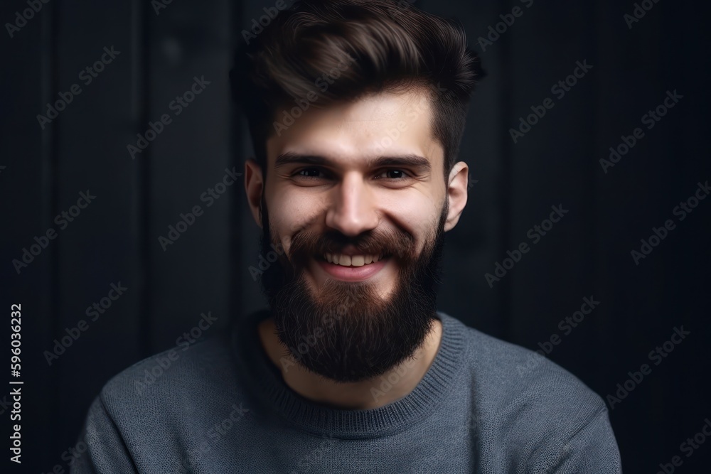 Smiling bearded man looking at camera. Generative AI Smiling bearded man looking at camera. Generative AI