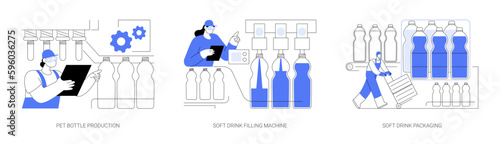 Soft drinks manufacturing abstract concept vector illustrations.