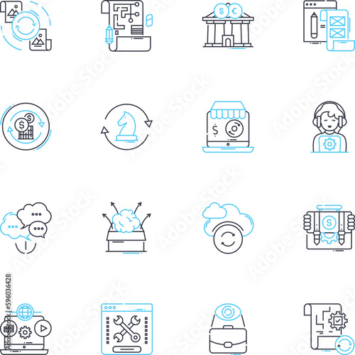 Risk analysis linear icons set. Probability, Uncertainty, Threat, Vulnerability, Mitigation, Contingency, Assessment line vector and concept signs. Resilience,Hazard,Exposure outline illustrations