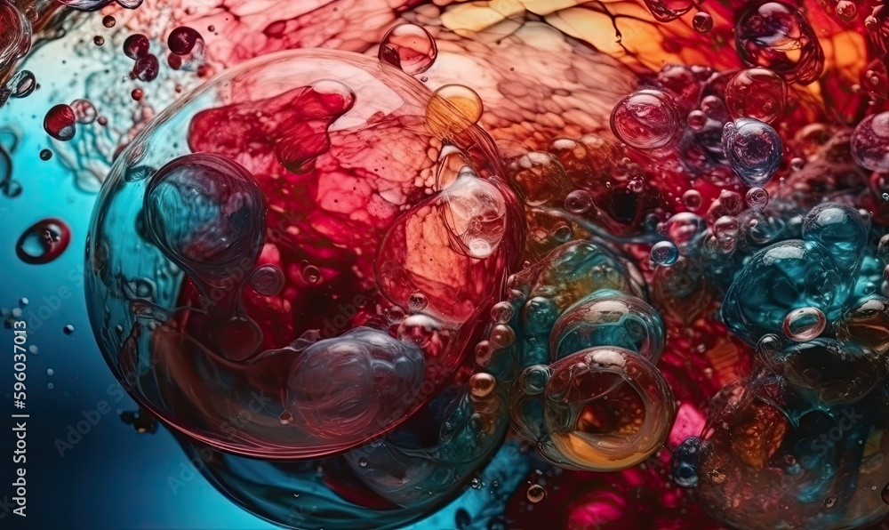 Colourful acrylic bubbles, Abstract ink design template mixed texture background, generative AI