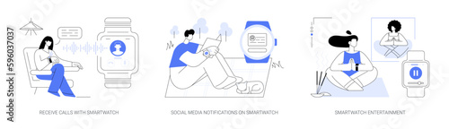 Smartwatch online communication abstract concept vector illustrations.