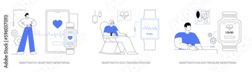 Smartwatch healthcare features abstract concept vector illustrations.