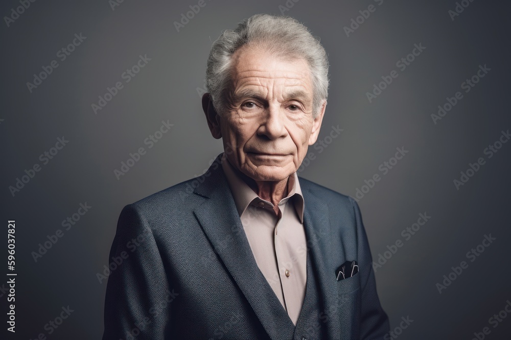 Lifestyle portrait photography of a satisfied man in his 60s wearing a sleek suit against a white background. Generative AI Lifestyle portrait photography of a satisfied man in his 60s wearing a sleek suit against a white background. Generative AI