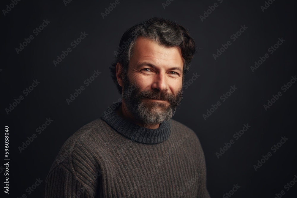 Portrait of a bearded man in a sweater on a dark background Portrait of a bearded man in a sweater on a dark background