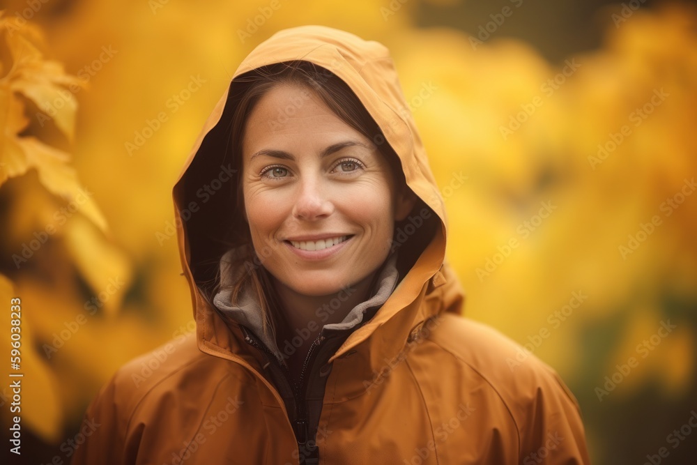 Portrait of a smiling woman in a raincoat in autumn park Portrait of a smiling woman in a raincoat in autumn park