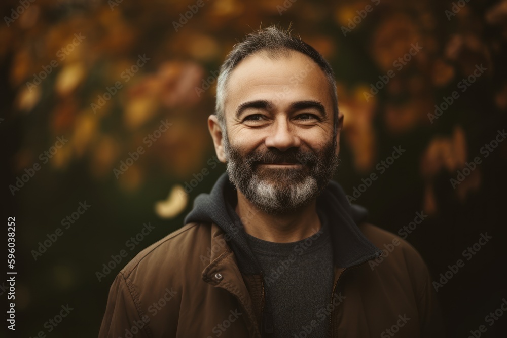 Portrait of a handsome man with a beard in the autumn park
