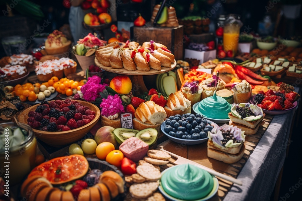 A colorful buffet at a music festival (generative AI) A colorful buffet at a music festival (generative AI)