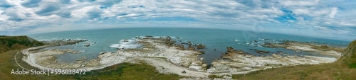 Spectacular coastal landscapes in Kaikoura on the east coast of the South Island of New Zealand. The rocky shores was created by an earthquake uplift in 2016