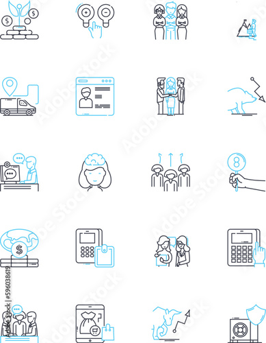 Industrial sector linear icons set. Manufacturing, Construction, Engineering, Logistics, Production, Fabrication, Automation line vector and concept signs. Assembly,Machining,Extraction outline
