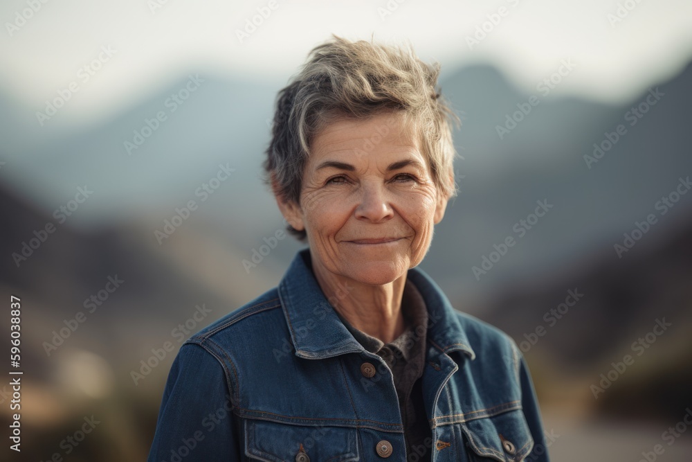 Portrait of a smiling senior woman in the mountains, outdoor shot Portrait of a smiling senior woman in the mountains, outdoor shot