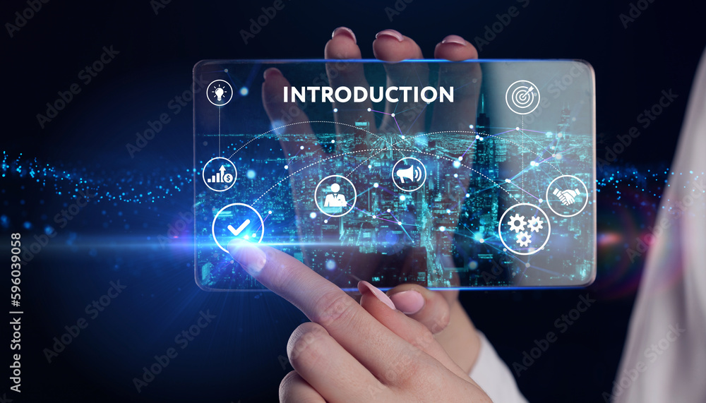 Business, technology, internet and network concept. Virtual screen of the future and sees the inscription: Introduction. 3d illustration Business, technology, internet and network concept. Virtual screen of the future and sees the inscription: Introduction. 3d illustration