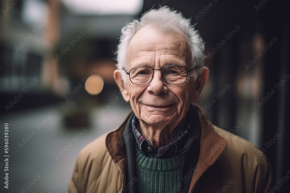 Portrait of senior man with eyeglasses in the city. Portrait of senior man with eyeglasses in the city.