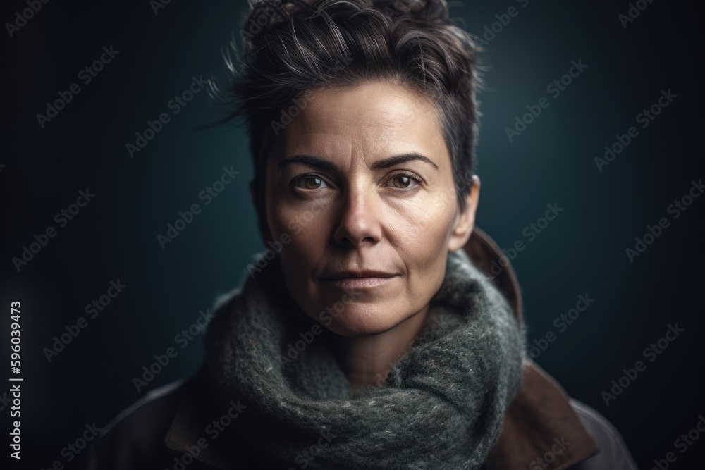 Portrait of a middle-aged woman in a coat and scarf. Portrait of a middle-aged woman in a coat and scarf.