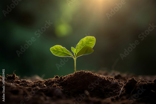 New Life Emerging: Saplings Growing in Sunlit Soil. created with Generative AI