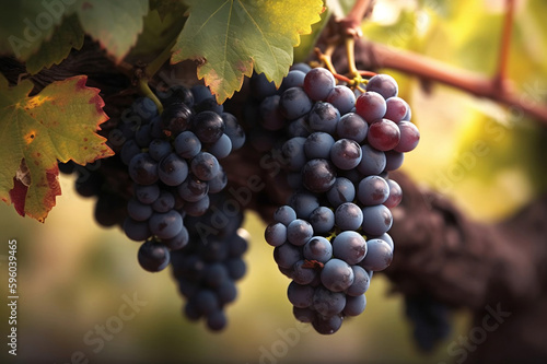 Old Vine with Red Wine Grapes. created with Generative AI