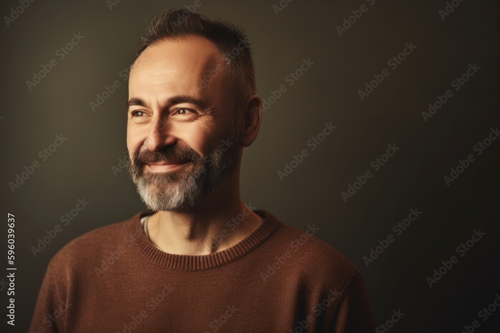 Portrait of a handsome middle-aged man in a brown sweater.