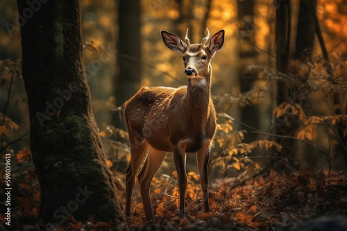 Elegant Deer in Twilight Forest. created with Generative AI