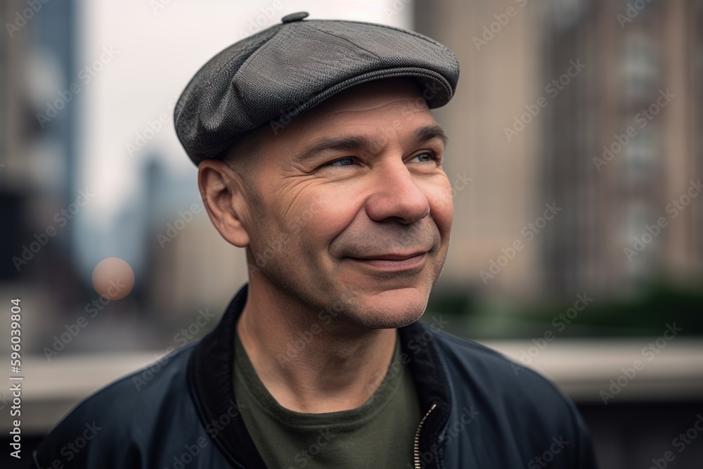 Portrait of a handsome middle-aged man in a cap outdoors Portrait of a handsome middle-aged man in a cap outdoors