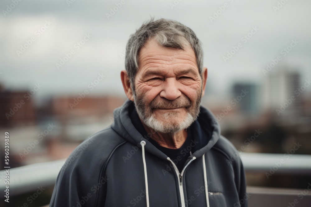 Portrait of an old man with gray hair on a background of the city Portrait of an old man with gray hair on a background of the city