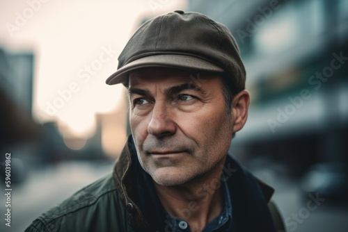 Portrait of a handsome mature man in a cap, outdoor. © Robert MEYNER