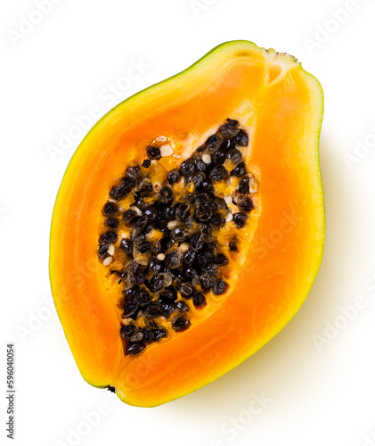 Papaya slice isolated on white background, top view