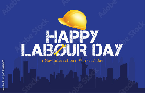 Illustration Vector Design Of World Labour day 1 May with blue  Background. World labour day, concept , 3D illustration.